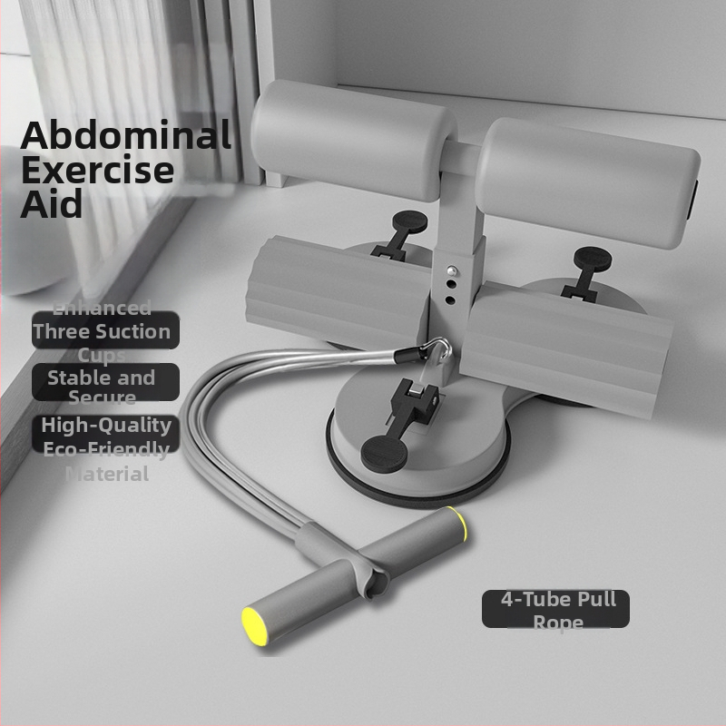 Sit-up pagalbinė įranga su trimis siurbimo taurėmis, lygiagrečiomis strėlėmis, įtempimo virve ir telefono laikikliu — modelis 20250416, svoris 1500 g