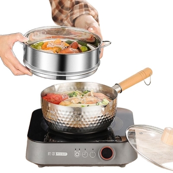 Nerezový hrniec na mlieko z 316 ocele, viacvrstvové dno, sklenená pokrievka, nepriľnavé vnútro, moderný minimalistický štýl