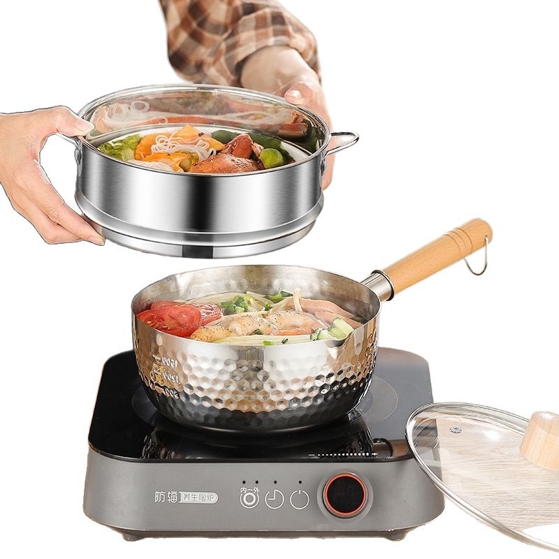 Nerezový hrniec na mlieko z 316 ocele, viacvrstvové dno, sklenená pokrievka, nepriľnavé vnútro, moderný minimalistický štýl