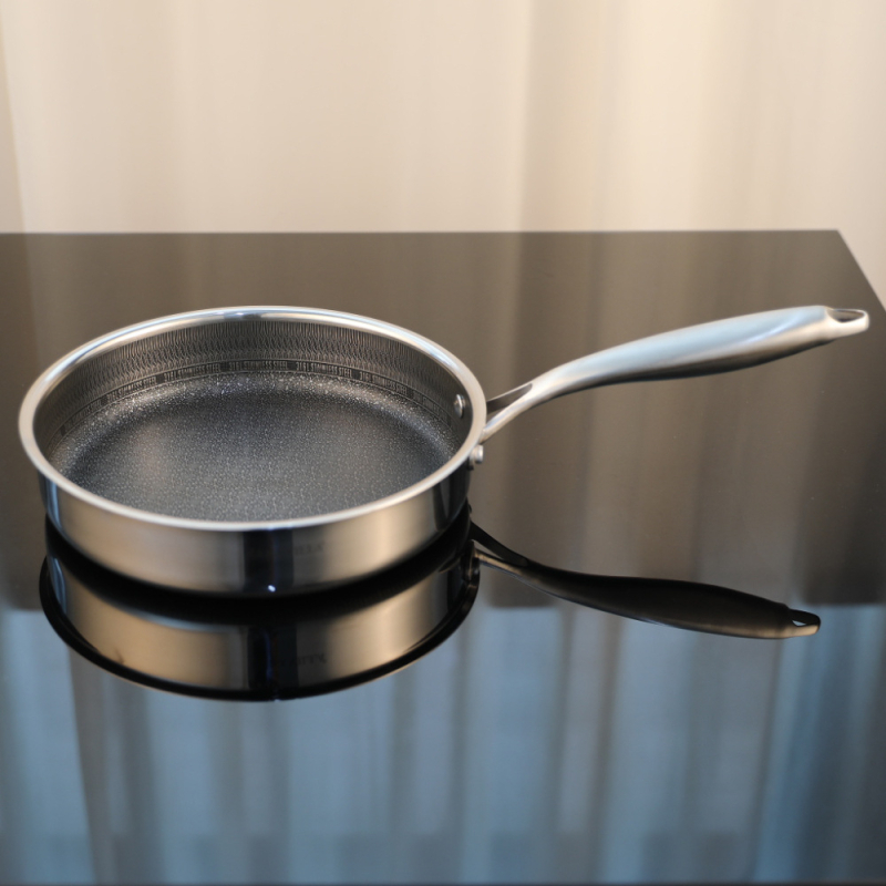 Tigaie din oțel inoxidabil 316L, cu strat antiaderent, fund de 4 straturi, bază plată, pentru prăjit și grătar, compatibil gaz și inducție