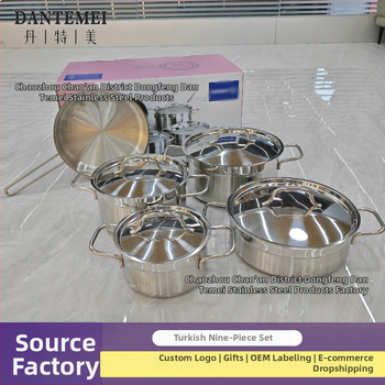 9-dielna sada riadu z nehrdzavejúcej ocele 201, s viacvrstvovým dnom, nepriľnavým povlakom, vhodná pre indukciu