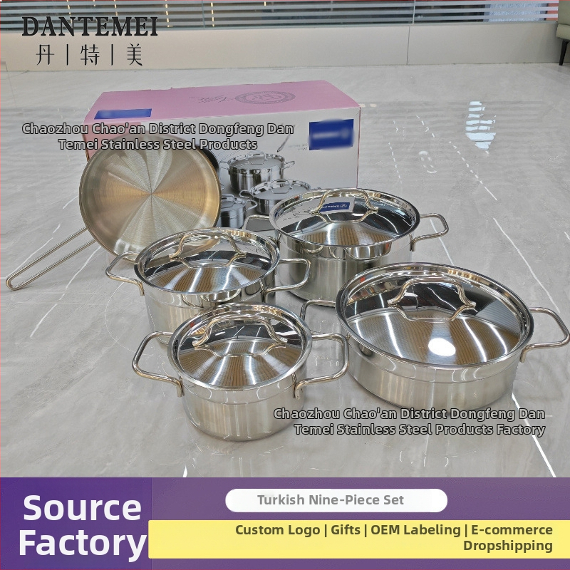 9-dielna sada riadu z nehrdzavejúcej ocele 201, s viacvrstvovým dnom, nepriľnavým povlakom, vhodná pre indukciu