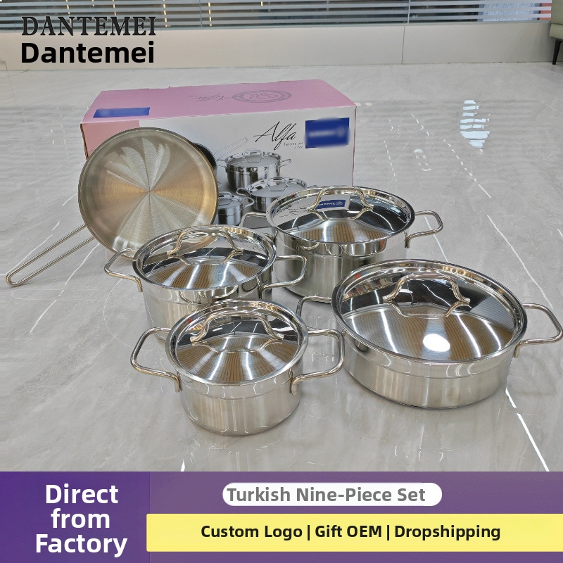 9-dielna sada riadu z nehrdzavejúcej ocele 201, s viacvrstvovým dnom, nepriľnavým povlakom, vhodná pre indukciu