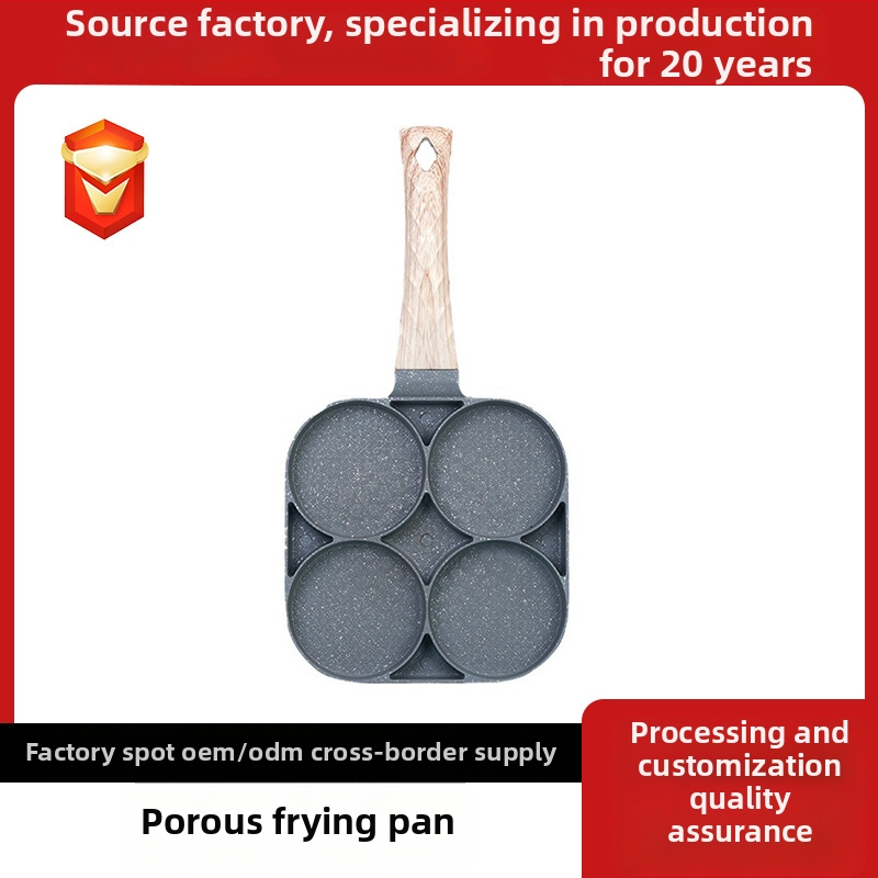 Panvica na vajíčka a hamburgery so štyrmi dierkami – hliníková zliatina, nelepivý povrch, dizajn so štyrmi dierkami, hmotnosť 0,48 kg, kompatibilný s plynovým sporákom