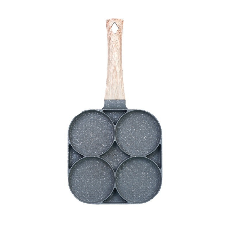 Panvica na vajíčka a hamburgery so štyrmi dierkami – hliníková zliatina, nelepivý povrch, dizajn so štyrmi dierkami, hmotnosť 0,48 kg, kompatibilný s plynovým sporákom