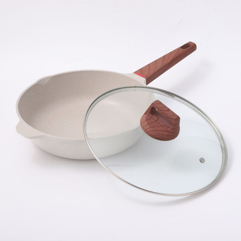 Wok z Maifanového kameňa, nepriľnavý povrch, hĺbka 9 cm, sklenené veko, model Maifan Stone Wok
