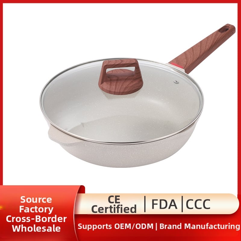 Wok z Maifanového kameňa, nepriľnavý povrch, hĺbka 9 cm, sklenené veko, model Maifan Stone Wok