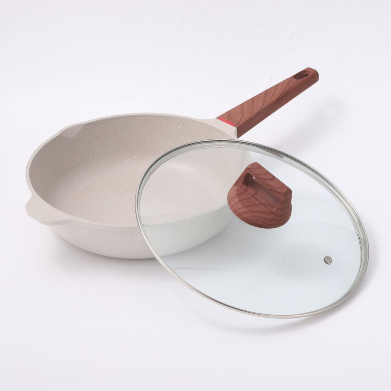 Wok z Maifanového kameňa, nepriľnavý povrch, hĺbka 9 cm, sklenené veko, model Maifan Stone Wok