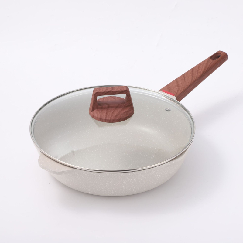 Wok z Maifanového kameňa, nepriľnavý povrch, hĺbka 9 cm, sklenené veko, model Maifan Stone Wok