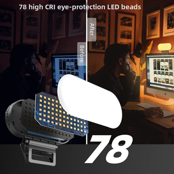 Lumină LED mini pentru fotografiere și streaming LIVE, 78 LEDuri, baterie încorporată de 3000 mAh, intrare 5V, rază de iluminare 3–6 m