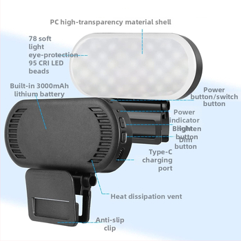 Lumină LED mini pentru fotografiere și streaming LIVE, 78 LEDuri, baterie încorporată de 3000 mAh, intrare 5V, rază de iluminare 3–6 m