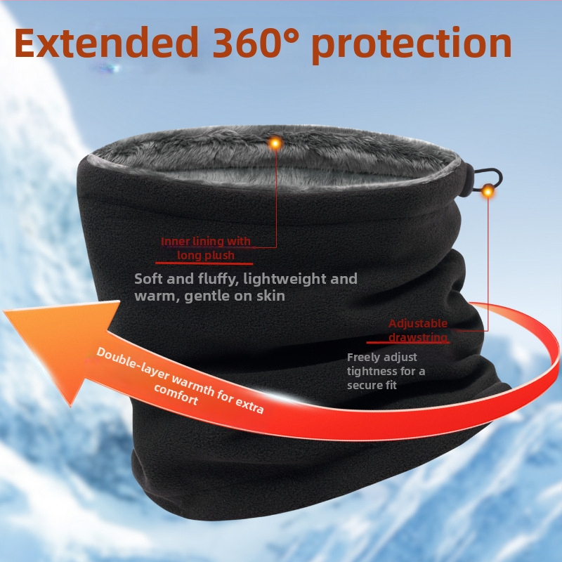 Maska na tvár na vonkajšiu jazdu na bicykli, dvojvrstvová s fleecovou podšívkou, polyester – vetruodolná, teplá, unisex