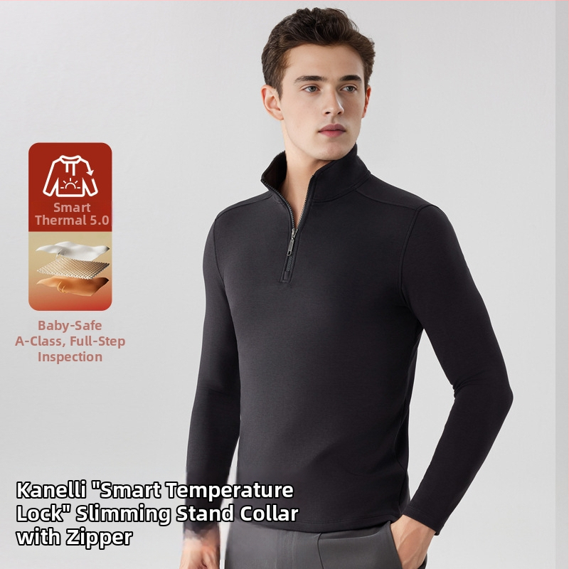 Pánske svetre s čiastočným zipsom a stojacim golierom – Lyocell 28,6% zmes, úzky strih, bočné vrecká