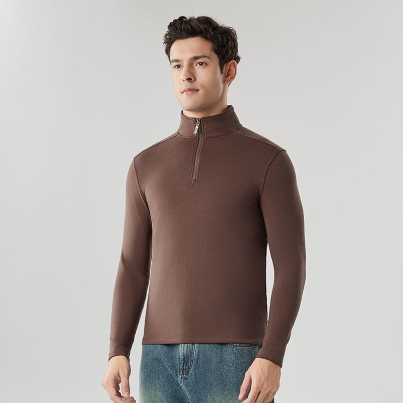 Pánske svetre s čiastočným zipsom a stojacim golierom – Lyocell 28,6% zmes, úzky strih, bočné vrecká