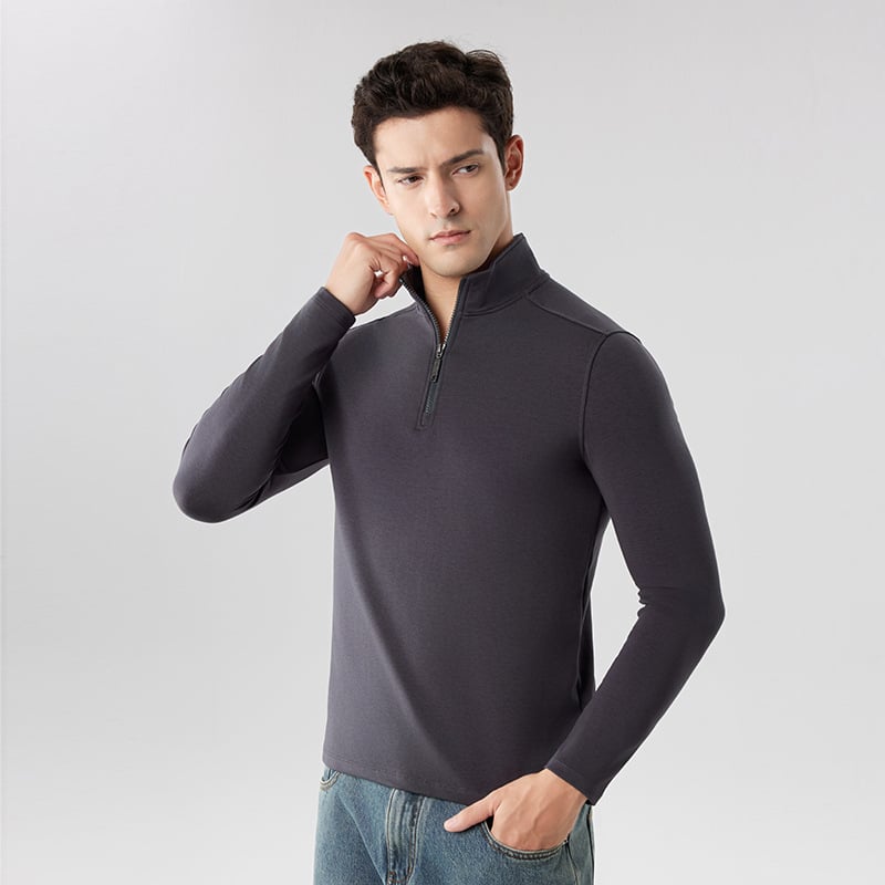 Pánske svetre s čiastočným zipsom a stojacim golierom – Lyocell 28,6% zmes, úzky strih, bočné vrecká