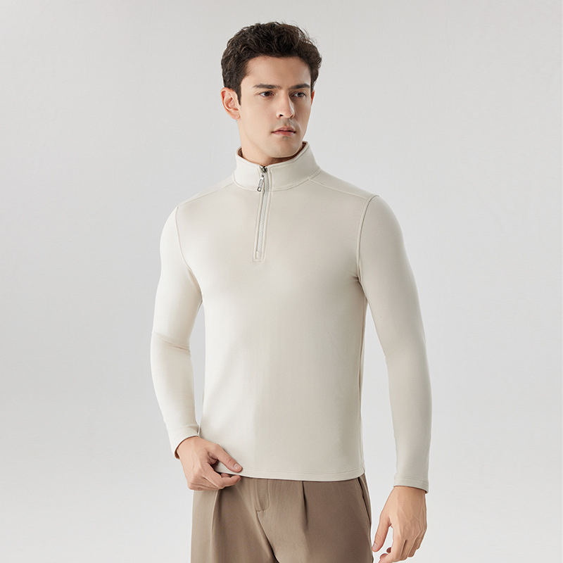 Pánske svetre s čiastočným zipsom a stojacim golierom – Lyocell 28,6% zmes, úzky strih, bočné vrecká