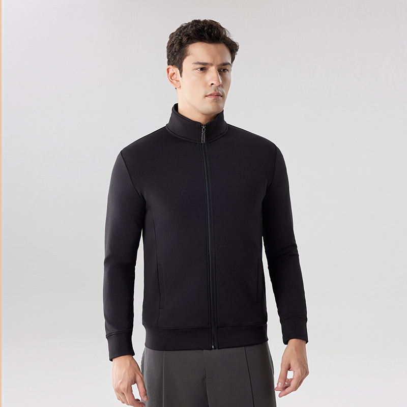 Pánske svetre s čiastočným zipsom a stojacim golierom – Lyocell 28,6% zmes, úzky strih, bočné vrecká