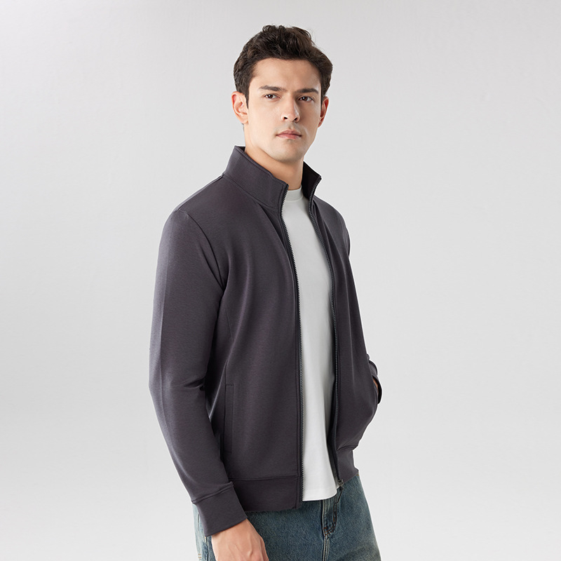 Pánske svetre s čiastočným zipsom a stojacim golierom – Lyocell 28,6% zmes, úzky strih, bočné vrecká