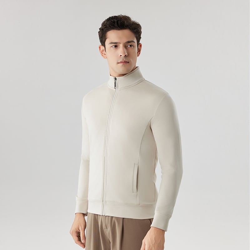 Pánske svetre s čiastočným zipsom a stojacim golierom – Lyocell 28,6% zmes, úzky strih, bočné vrecká