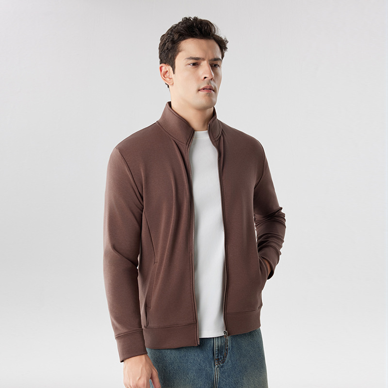 Pánske svetre s čiastočným zipsom a stojacim golierom – Lyocell 28,6% zmes, úzky strih, bočné vrecká