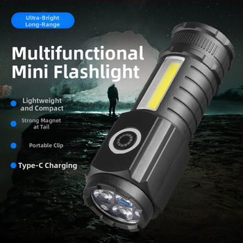 TZ-124 rankinis žibintuvas, 120 lm, 120° spindulio kampas, IP44, 14500 baterija, įkrovimo laikas 3–5 val.