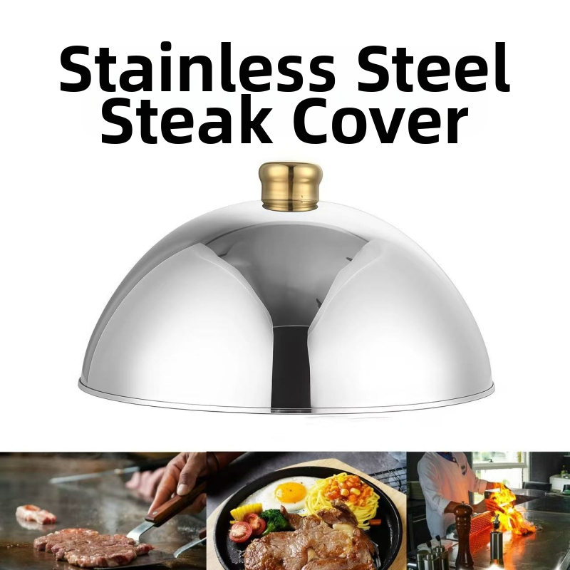 Nerezový poklop na steaky a teppanyaki — Viacúčelový kryt pre dim sum a západné jedlá (Pôvod: Chaozhou; Značka: Food from all lakes; Materiál: Nerezová oceľ; Štýl: Ľahký luxus; Kvalita: Prvotriedny)