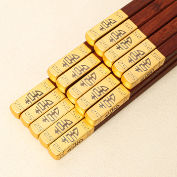 Bețișoare chinezești din lemn, cu cap din cupru, cu două fețe, set cadou în cutie, Alishan