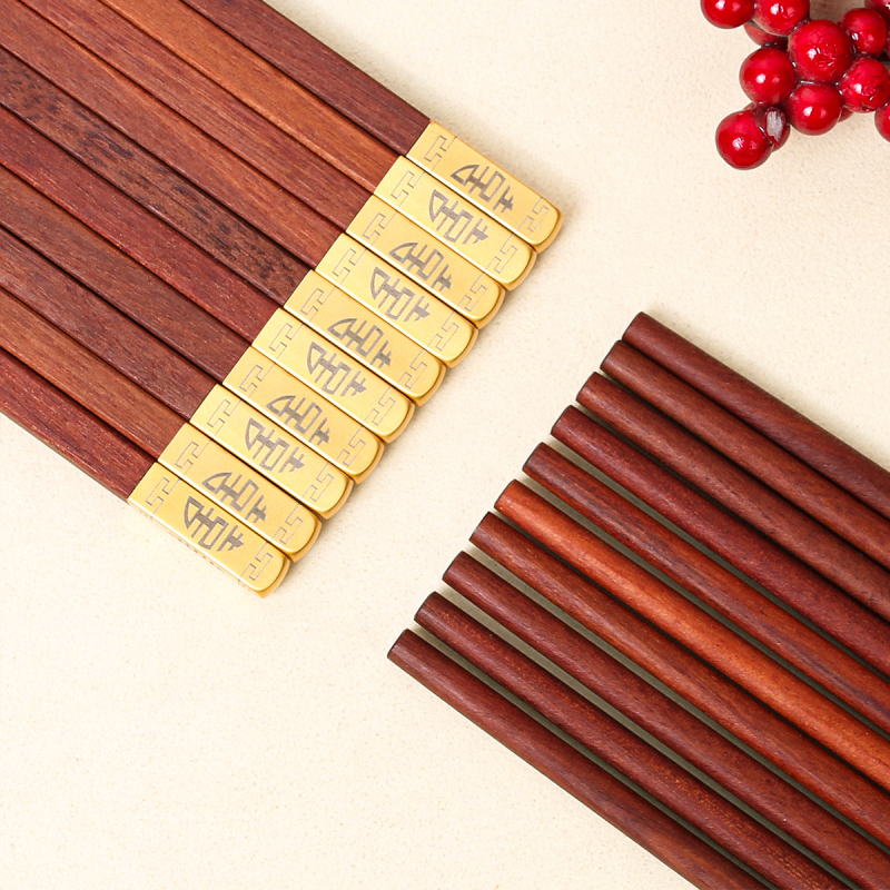 Bețișoare chinezești din lemn, cu cap din cupru, cu două fețe, set cadou în cutie, Alishan