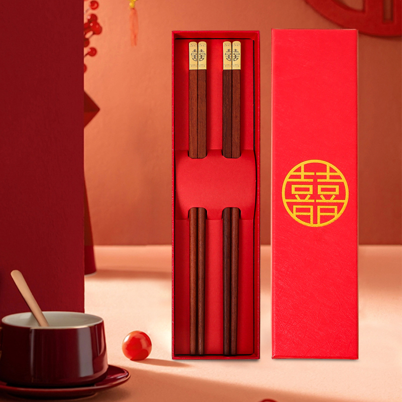 Bețișoare chinezești din lemn, cu cap din cupru, cu două fețe, set cadou în cutie, Alishan