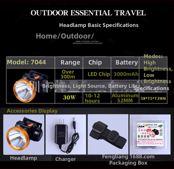 LED čelovka na rybolov, 25W, 3200mAh, nabíjateľná, dosah 200-500 m