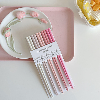 Παιδικά ξυλάκια από κράμα τιτάνιου, δημιουργικό στυλ, 5 ζευγάρια, γυάλισμα με υδροβολή