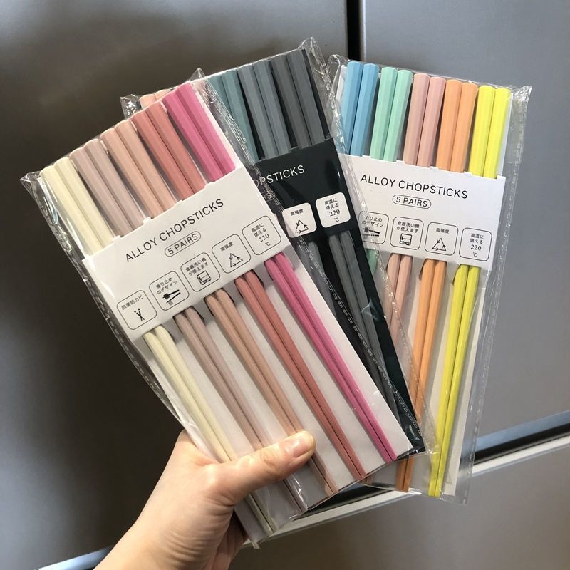 Παιδικά ξυλάκια από κράμα τιτάνιου, δημιουργικό στυλ, 5 ζευγάρια, γυάλισμα με υδροβολή