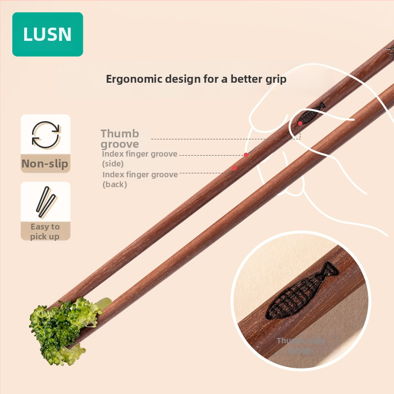 Παιδικά ξύλινα chopsticks για εκπαίδευση – μάρκα LUSN, υλικό: σανταλόξυλο, μοτίβο μονόχρωμο, κατάλληλα για παιδιά