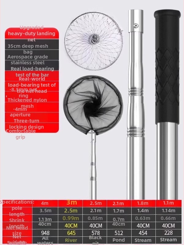 Sada teleskopickej siete z nehrdzavejúcej ocele, ultra tvrdá, s hlavou siete DSHAJDI02