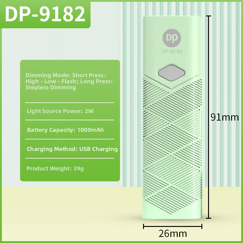 DP9182 prijenosna LED svjetiljka, ABS, baterija 1000mAh, snaga 2W, LED izvor svjetla, uključen punjač, domet 100–200 m