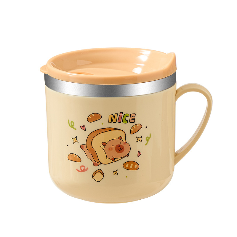 Detský pohár na mlieko z nehrdzavejúcej ocele 316/304, karikatúrny dizajn, dvojité steny, s viečkom a slamkou