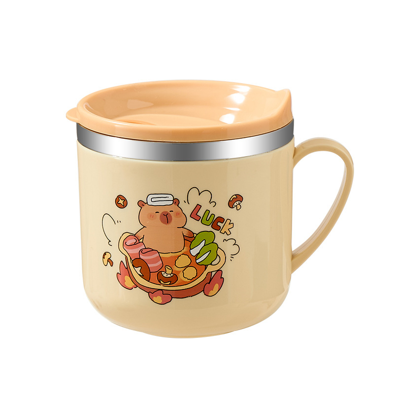 Detský pohár na mlieko z nehrdzavejúcej ocele 316/304, karikatúrny dizajn, dvojité steny, s viečkom a slamkou