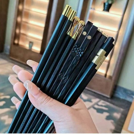 Ξυλάκια φαγητού από κράμα – αντιολισθητικά, ανθεκτικά σε υψηλές θερμοκρασίες, σετ 5 ζευγάρια, για ατομικό γεύμα, ελαφρύς πολυτελής ρετρό βορειοευρωπαϊκό στυλ