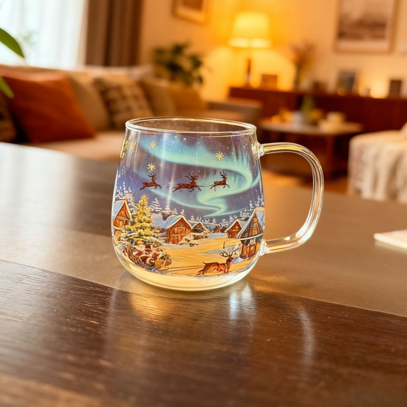 Γυάλινο φλυτζάνι με σχέδιο καρτούν, θερμοανθεκτικό, με λαβή, ευρωπαϊκού στυλ
