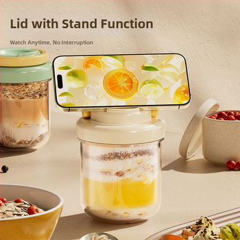 Sklenený pohár na nočné ovsené vločky – Moderný minimalistický štýl, s viečkom a lyžičkou, uzavretý na cestovanie pre saláty, mlieko a smoothie