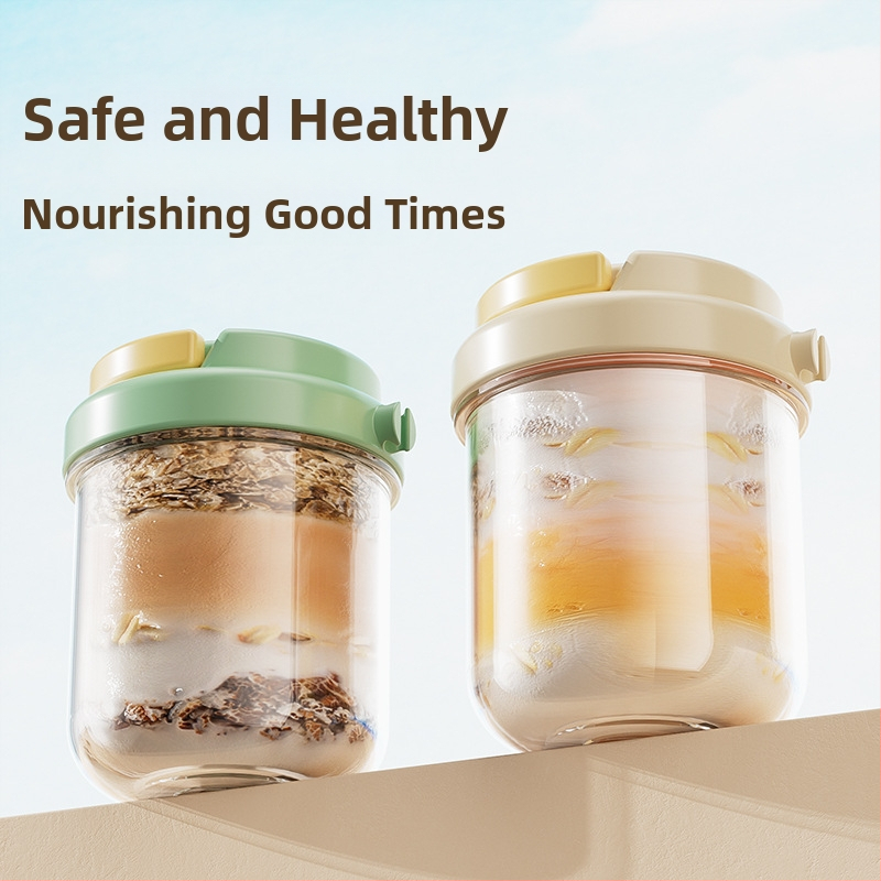Stiklinis nakčiai avižų puodelis – Šiuolaikinis minimalistinis stilius, su dangteliu ir šaukšteliu, uždarytas transportavimui salotoms, pienui ir smoothie