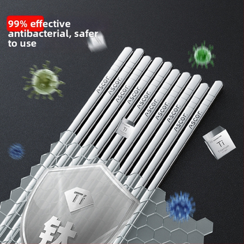 Ξυλάκια από τιτάνιο, αντιβακτηριακά και κατά της μούχλας, ανθεκτικά στη θερμότητα, ποιότητας τροφίμων, σετ 5 ζευγάρια