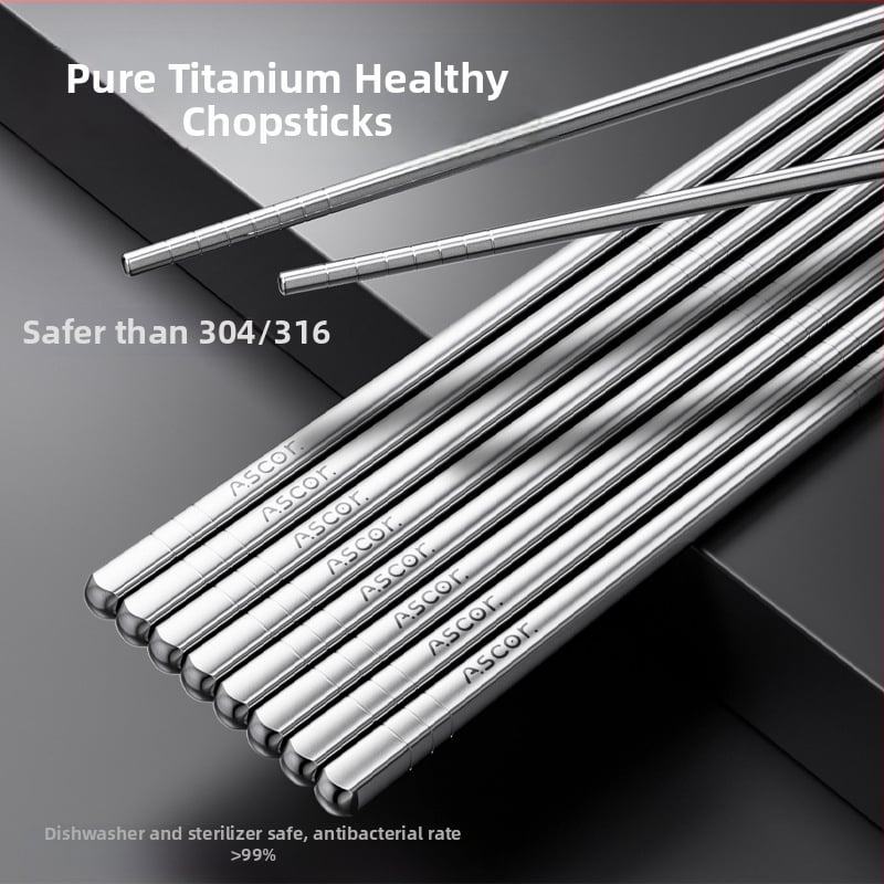 Ξυλάκια από τιτάνιο, αντιβακτηριακά και κατά της μούχλας, ανθεκτικά στη θερμότητα, ποιότητας τροφίμων, σετ 5 ζευγάρια