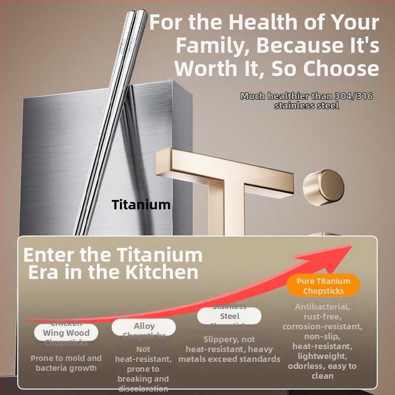 Ξυλάκια από τιτάνιο, αντιβακτηριακά και κατά της μούχλας, ανθεκτικά στη θερμότητα, ποιότητας τροφίμων, σετ 5 ζευγάρια