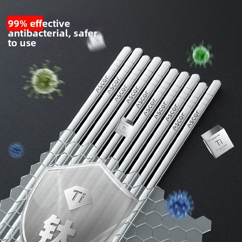 Ξυλάκια από τιτάνιο, αντιβακτηριακά και κατά της μούχλας, ανθεκτικά στη θερμότητα, ποιότητας τροφίμων, σετ 5 ζευγάρια