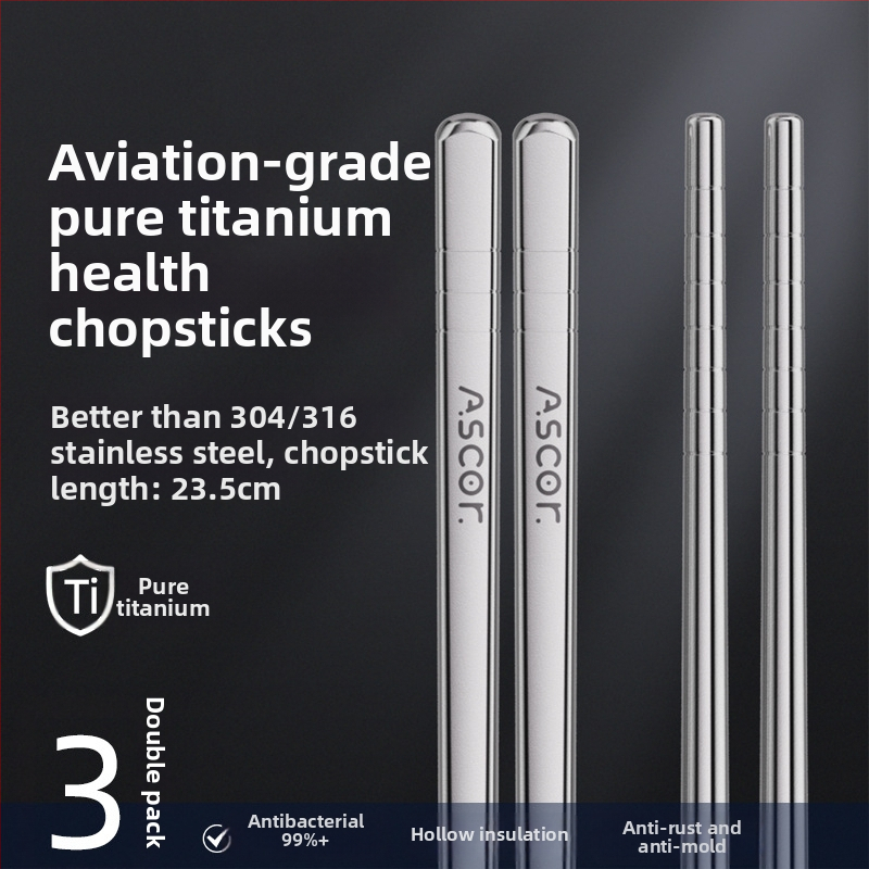 Ξυλάκια από τιτάνιο, αντιβακτηριακά και κατά της μούχλας, ανθεκτικά στη θερμότητα, ποιότητας τροφίμων, σετ 5 ζευγάρια