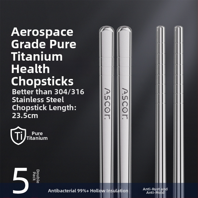 Ξυλάκια από τιτάνιο, αντιβακτηριακά και κατά της μούχλας, ανθεκτικά στη θερμότητα, ποιότητας τροφίμων, σετ 5 ζευγάρια