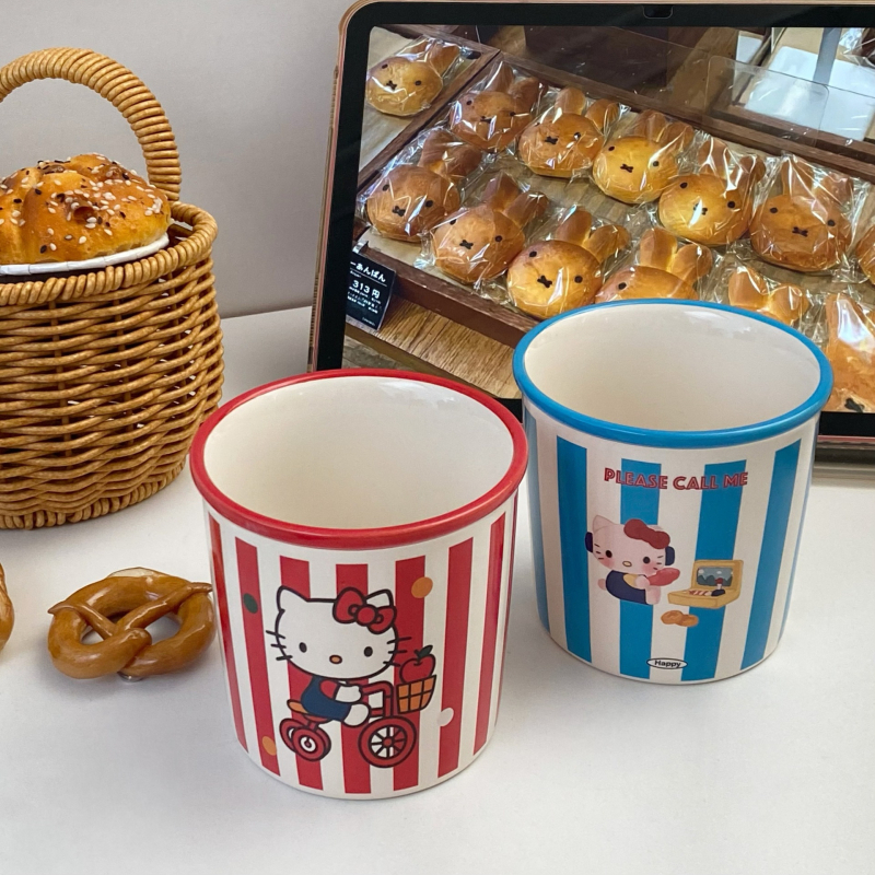 Keramický hrnček s karikatúrnym vzorom, valcovitý tvar, 350 g, pre páry