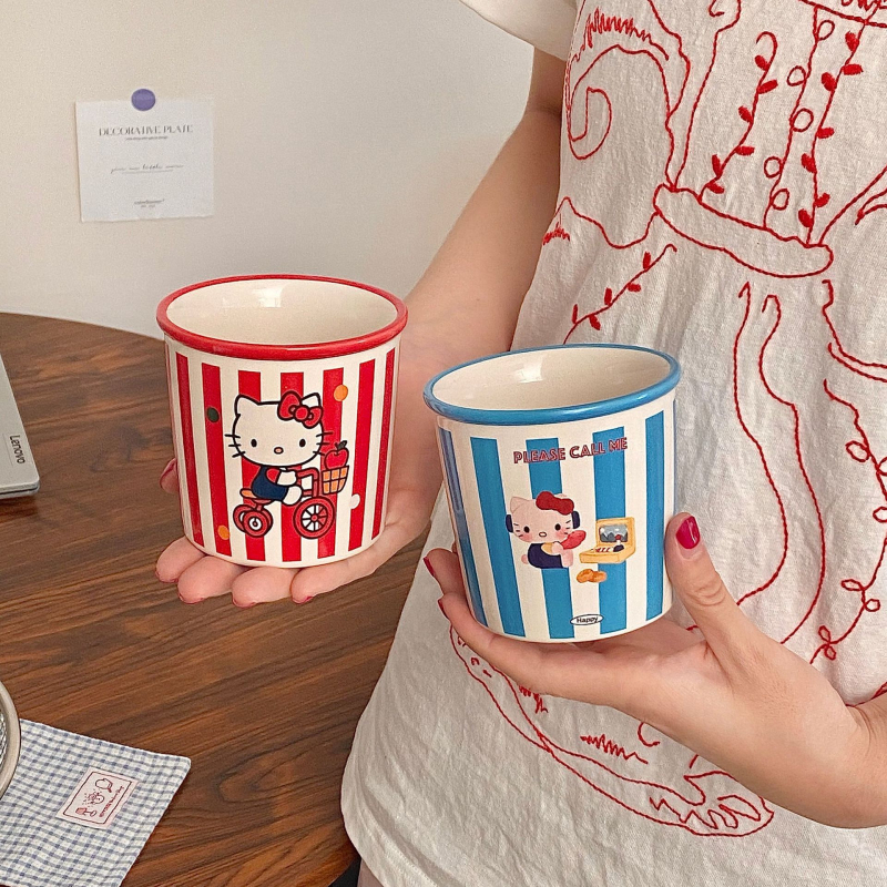 Keramický hrnček s karikatúrnym vzorom, valcovitý tvar, 350 g, pre páry