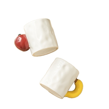 Pár keramických hrnčekov s ovocným karikatúrnym motívom, na čaj a kávu, mikrovlnná rúra bezpečné, s držadlom